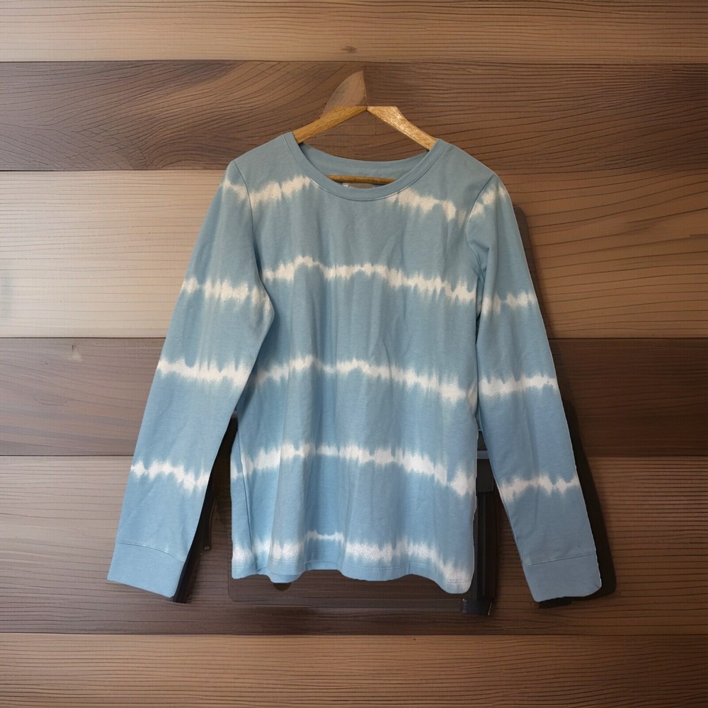 D & Co. Shirt Women's Tie Dye Striped Pullover Long Sleeve Blue And White Medium